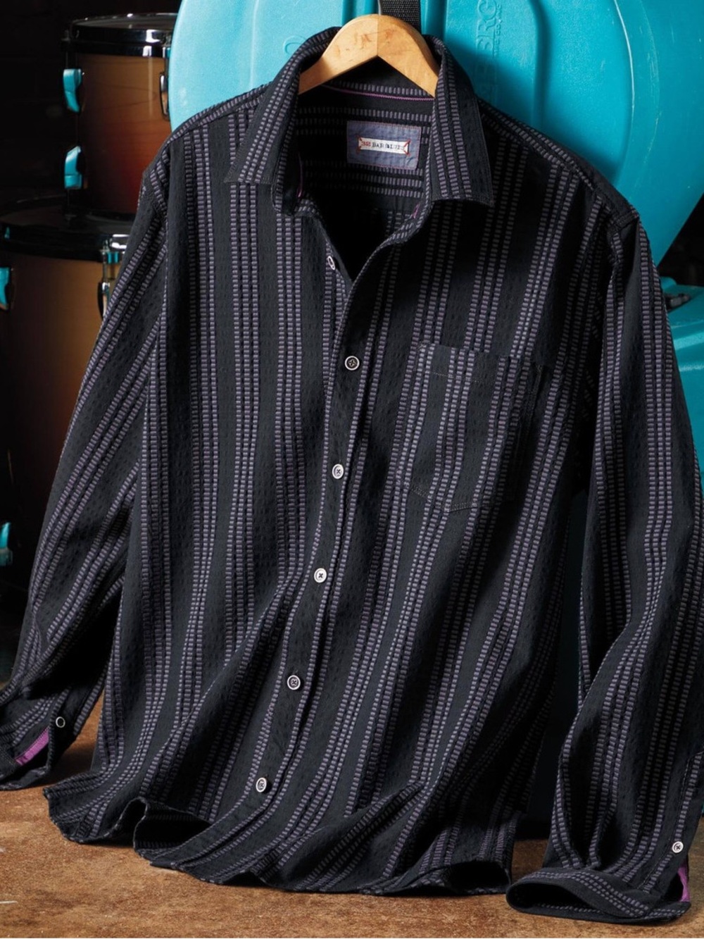 Men's Black Striped Button-Up Shirt